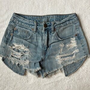 High waisted American Eagle Outfitters Blue Distressed Ripped Jean Shorts